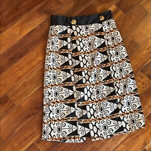 Tricia Fix Black and Orange Geometric Pencil Skirt